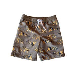 100/4 US Hanna Andersson Tiger Print Olive Green Swim Trunks